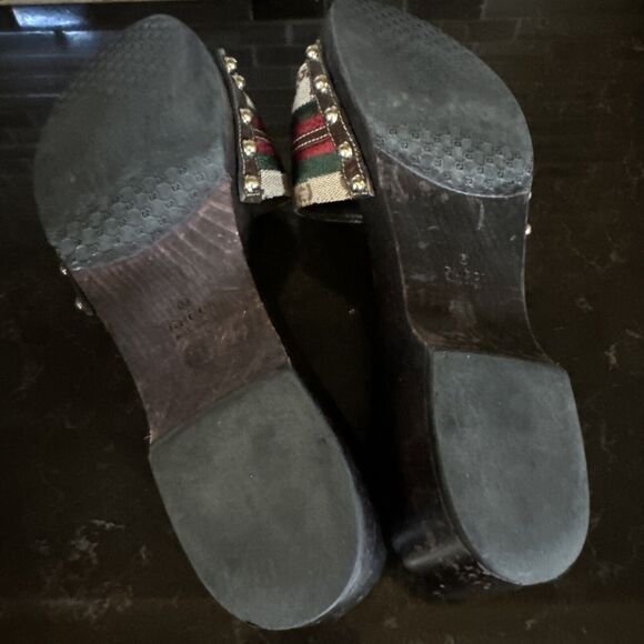 Monogram Natural Pigskin Web Horsebit Clog Slide Sandals 10 Beige Ebony Cocoa - Picture 8 of 12